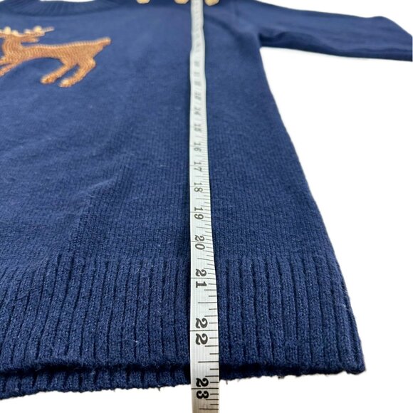 Talbots Sequin Reindeer Mockneck Sweater Blue Gold Buttons M Petite Holiday Look - Picture 8 of 14
